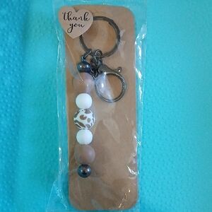Beaded Keychain with Brown and White Beads